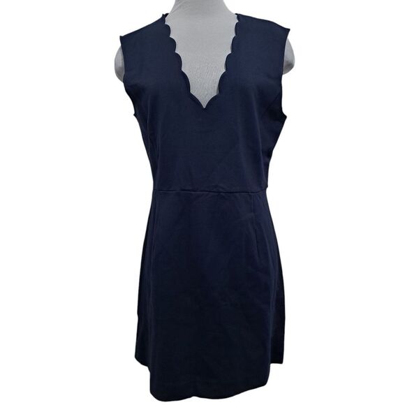 French Connection Lula Scalloped Edge V Neck  Mini Dress Duchess Blue  Sz 12 NWT - Picture 3 of 13